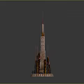 Tower Architectural Model With Multiple Towers Circular Base And Geometric Patterns
