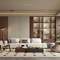 Modern Living Room Interior Design With Sectional Sofa Coffee Table Geometric Rug And Wooden Shelving