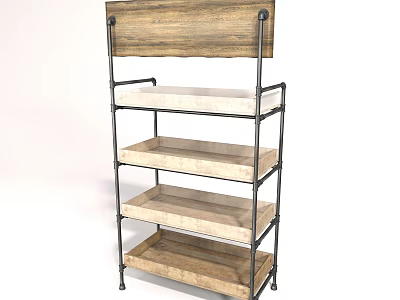 Industrial Style Multi Tiered Display Shelf With Wooden Shelves And Metal Frame For Retail Store 3d model