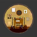 Detailed Miniature Room Model With Furniture Decor Items And Equipment