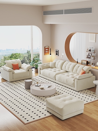 Silent Cream Wind Living Room Cream-Silent Sofa 3d model