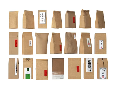 Practical Household Kraft Paper Bags With Assorted Designs And Different Labels 3d model