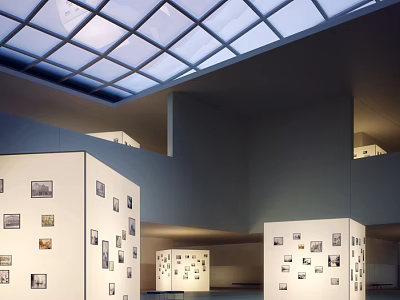 Gallery Interior With Display Cubes Black And White Photos And Glass Skylight 3d model