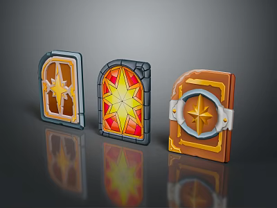 Three Decorative Household Wall Decor Pieces With Star Patterns And Colorful Frames 3d model