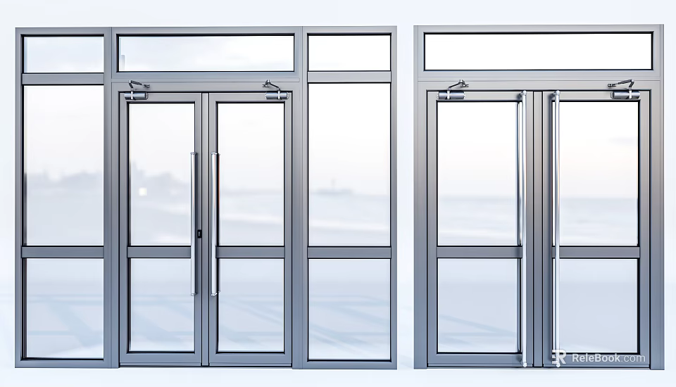 Modern Double Glass Doors With Sleek Aluminum Frames And Transparent Panels 3d model 