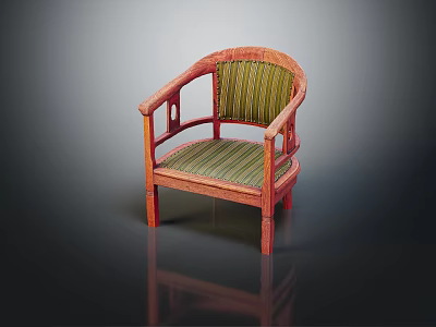 Leisure Chair With Red Frame Armrests And Green Striped Woven Seat Backrest Design 3d model