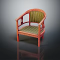 Leisure Chair With Red Frame Armrests And Green Striped Woven Seat Backrest Design