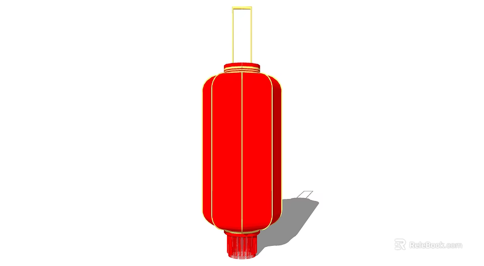 Red Chinese Traditional Lantern with Gold Trim and Hanging Tassel Decoration 3d model 