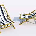 Pair of Bamboo Frame Lounge Chairs with Blue and White Striped Fabric