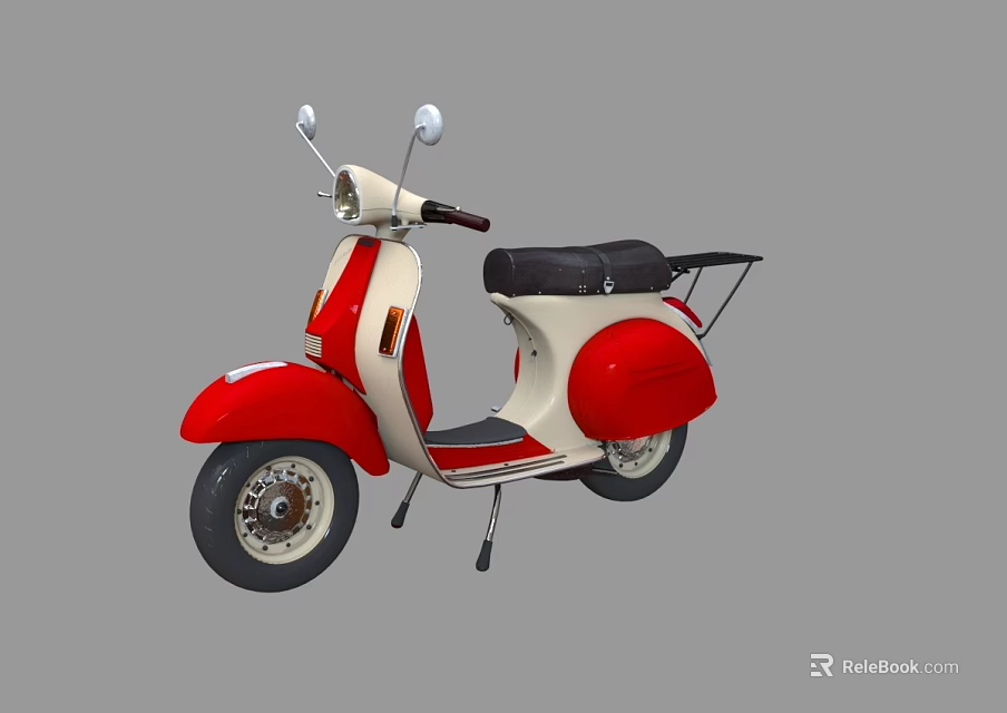 Vintage Red and White Scooter with Black Seat and Rearview Mirrors Classic Design 3d model 