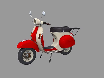 Vintage Red and White Scooter with Black Seat and Rearview Mirrors Classic Design 3d model