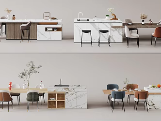 Island Table and Chair Combination 3d model