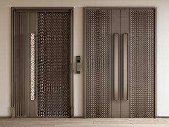 Double door, single door, copper door 3d model