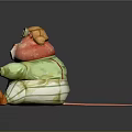 Chubby Cartoon Game Character Wearing Green Outfit Red Suspenders And Aviator Goggles In Sitting Pose