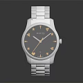 Stylish Modern Watch with Black Dial and Gold Hands on Silver Metal Strap