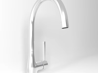 Modern Chrome Kitchen Faucet With Sleek Curved Spout And Single Handle Design 3d model