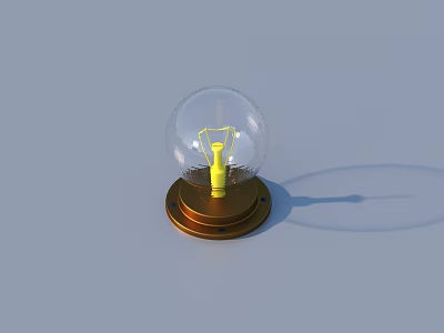 Transparent Glass Globe Light Bulb With Yellow Filament And Brown Base 3d model