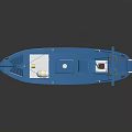 Blue And White Fishing Ship With Mast And Equipment