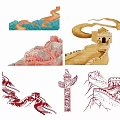 Chinese Great Wall Themed Wall Hangings With Various Cultural Designs And Colors