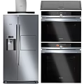 Modern Stainless Steel Kitchen Appliances With Refrigerator Water Dispenser And Built In Ovens