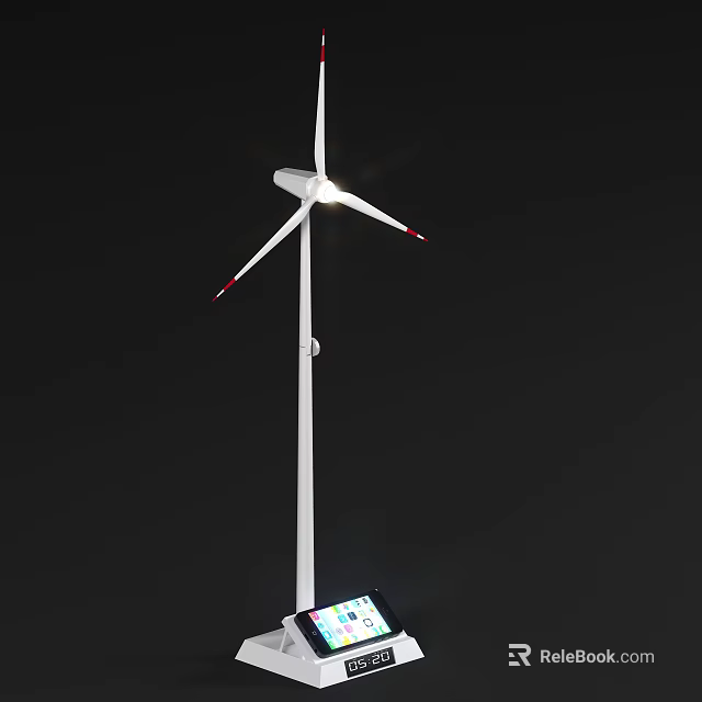White Wind Turbine with Three Blades Standing Against Black Background for Renewable Energy 3d model 