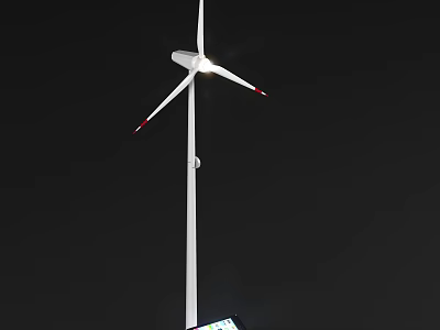 White Wind Turbine with Three Blades Standing Against Black Background for Renewable Energy 3d model