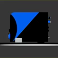 Sleek Modern PC Tower with Black Blue Geometric Accents and Circular Illuminated Base