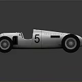 Vintage Silver Single Seater Race Car With Number 5 And Large Wheels