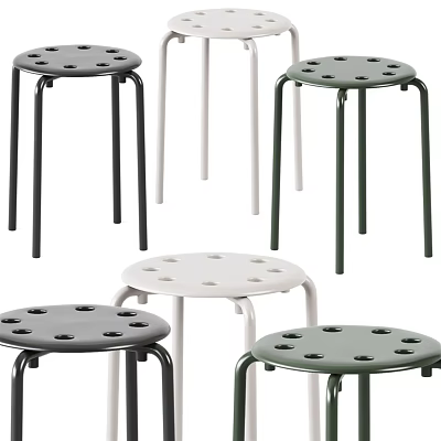 Modern Round Stools With Perforated Seats And Metal Legs In Gray White Green Colors 3d model