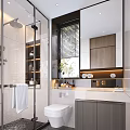 Modern Bathroom Interior With Shower Area Vanity Window Blinds And Decorative Items 3d model