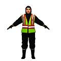 Man in High Visibility Vest Hooded Sweatshirt Black Pants and Boots with Arms Outstretched