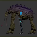 Fantasy Movie Game Character With Giant Purple Spiked Spotted Monster Design