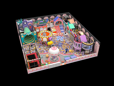 Colorful Indoor Kids Playground With Carousel Slides Decorative Structures And Fun Rides 3d model
