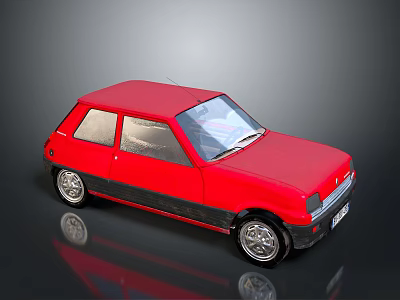 Classic Red Hatchback Car With Black Lower Body And Silver Wheels Transparent Windows 3d model
