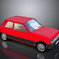 Classic Red Hatchback Car With Black Lower Body And Silver Wheels Transparent Windows