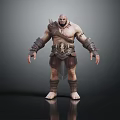 Muscular Bald Warrior With Bare Chest Leather Shoulder Guards Arm Bracers And Decorative Belt 3d model