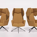 Three Stylish Brown Modern Office Chairs With Geometric Backrest Armrests And Metal Base