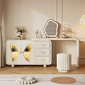 Elegant Modern White Dressing Table Bedroom Interior With Gold Accents Drawers And Makeup Items