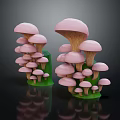 Multiple Pink Mushroom Vegetable Decorative Models With Green Base And Dark Background Reflections 3d model