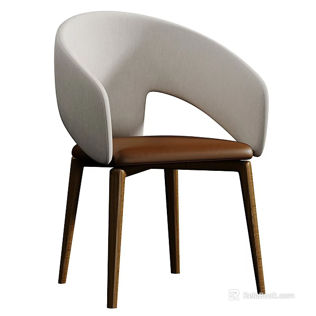 Modern Elegant Dining Chair With Light Gray Fabric Backrest Brown Leather Seat And Wooden Legs 3d model 