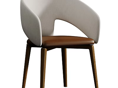 Modern Elegant Dining Chair With Light Gray Fabric Backrest Brown Leather Seat And Wooden Legs 3d model
