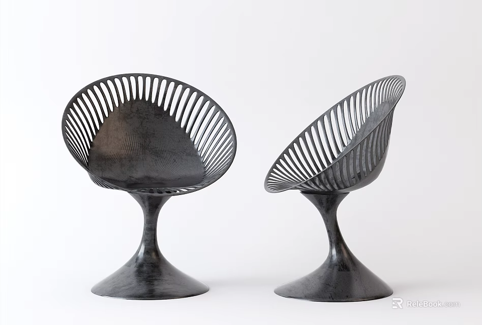 Black Modern Leisure Chairs With Unique Hollowed Backrest And Flared Base 3d model 