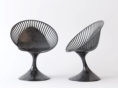 Black Modern Leisure Chairs With Unique Hollowed Backrest And Flared Base 3d model