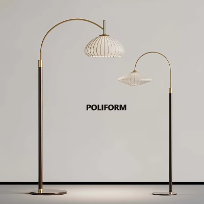 Poliform Modern Floor Lamps With Curved Metal Stands And White Striped Shades 3d model