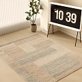 Square Rug With Neutral Tones Geometric Pattern On Wooden Floor Near Potted Plant Clock