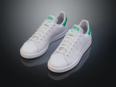 Classic White Sneakers with Green Accents and Comfortable Lace Up Design 3d model