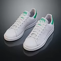 Classic White Sneakers with Green Accents and Comfortable Lace Up Design
