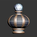 Decorative Blue Perfume Bottle With Gemstone Top And Gold Stripes Design