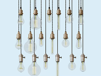 Vintage Industrial Multiple Pendant Lights With Metal Bases And Glass Bulbs Hanging Design 3d model