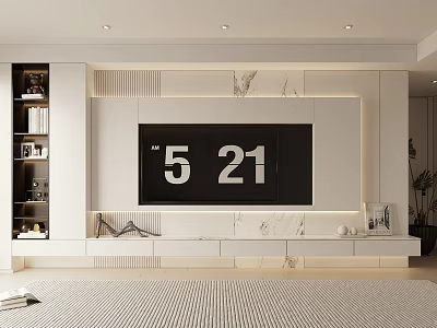 Modern TV Wall Design With Marble Panels Storage Cabinets And LED Lighting 3d model